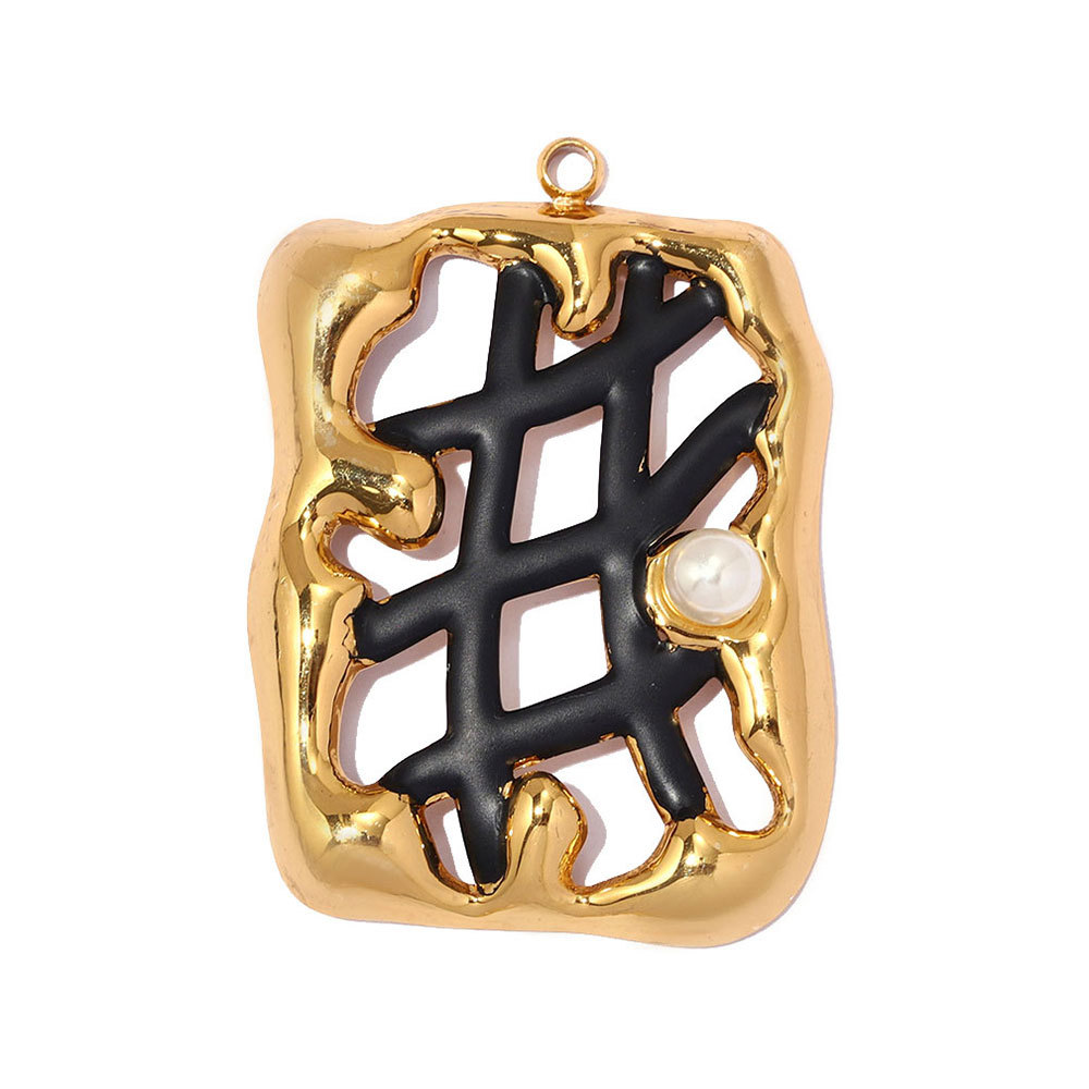 6pcs/pack Stainless Steel Hollow Pearl DIY Earring Charm Enamel Waffle Necklace Pendant Women Creativity Geometric Jewelry Wholesale
