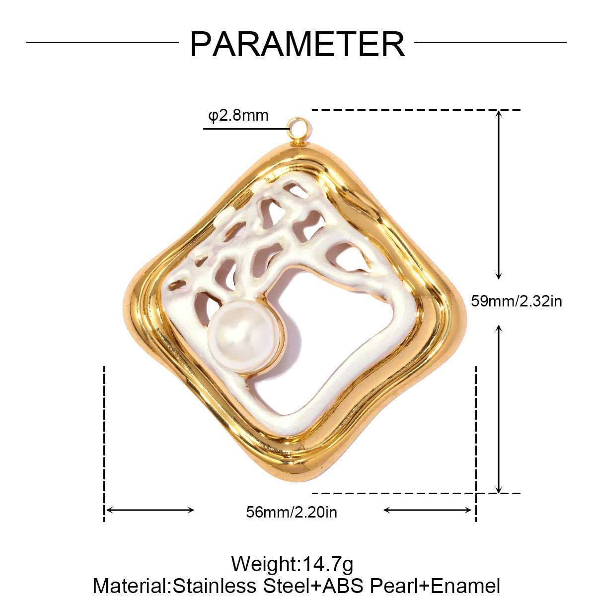 6pcs/pack Stainless Steel Hollow Pearl DIY Earring Charm Enamel Waffle Necklace Pendant Women Creativity Geometric Jewelry Wholesale