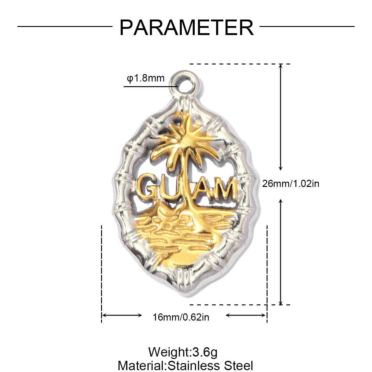 6pcs/pack Stainless Steel Two Tone Flower Plam Guam DIY Charms Horse Snake Fried Egg Pendant Women Eye Sun Jewelry Wholesale