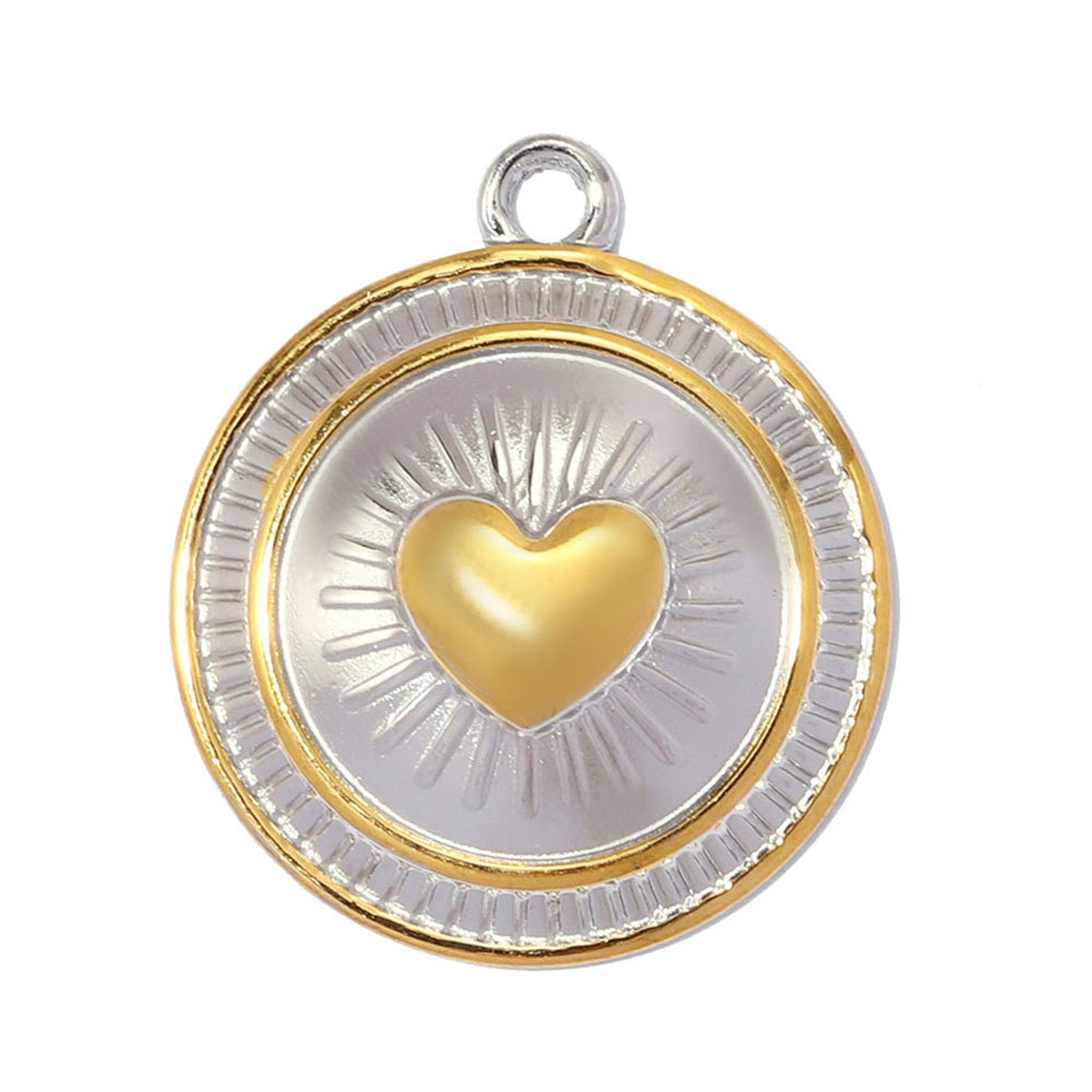 6pcs/pack Stainless Steel Two Tone Flower DIY Bracelet Charms Sun Love Heart Pendant Women Geometric Round Jewelry Wholesale