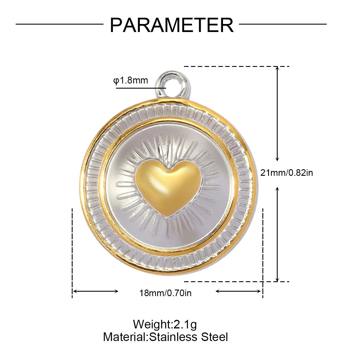 6pcs/pack Stainless Steel Two Tone Flower DIY Bracelet Charms Sun Love Heart Pendant Women Geometric Round Jewelry Wholesale