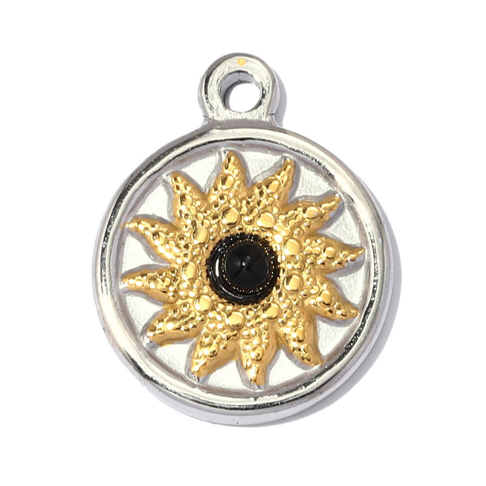 6pcs/pack Stainless Steel Two Tone Flower DIY Bracelet Charms Sun Love Heart Pendant Women Geometric Round Jewelry Wholesale