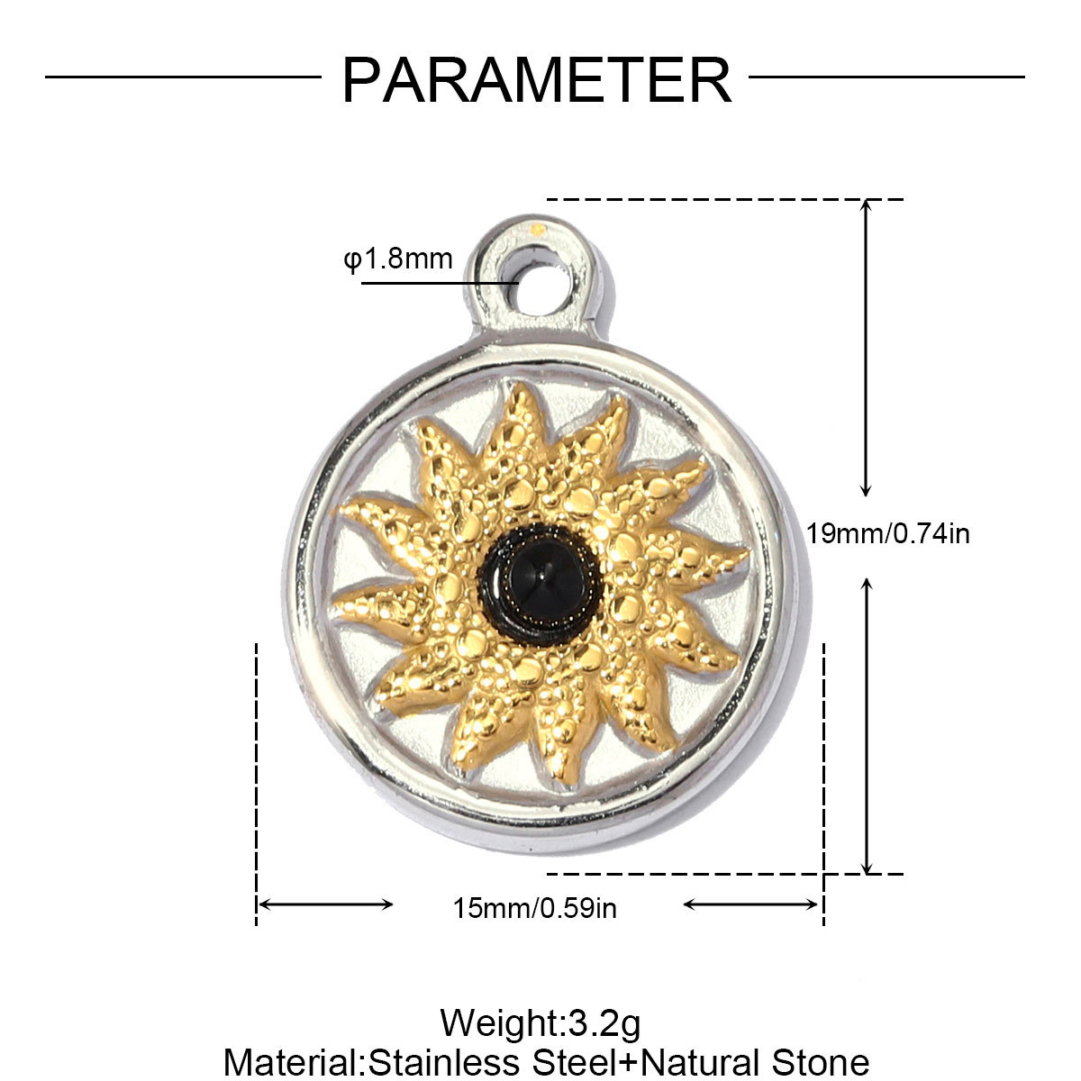 6pcs/pack Stainless Steel Two Tone Flower DIY Bracelet Charms Sun Love Heart Pendant Women Geometric Round Jewelry Wholesale
