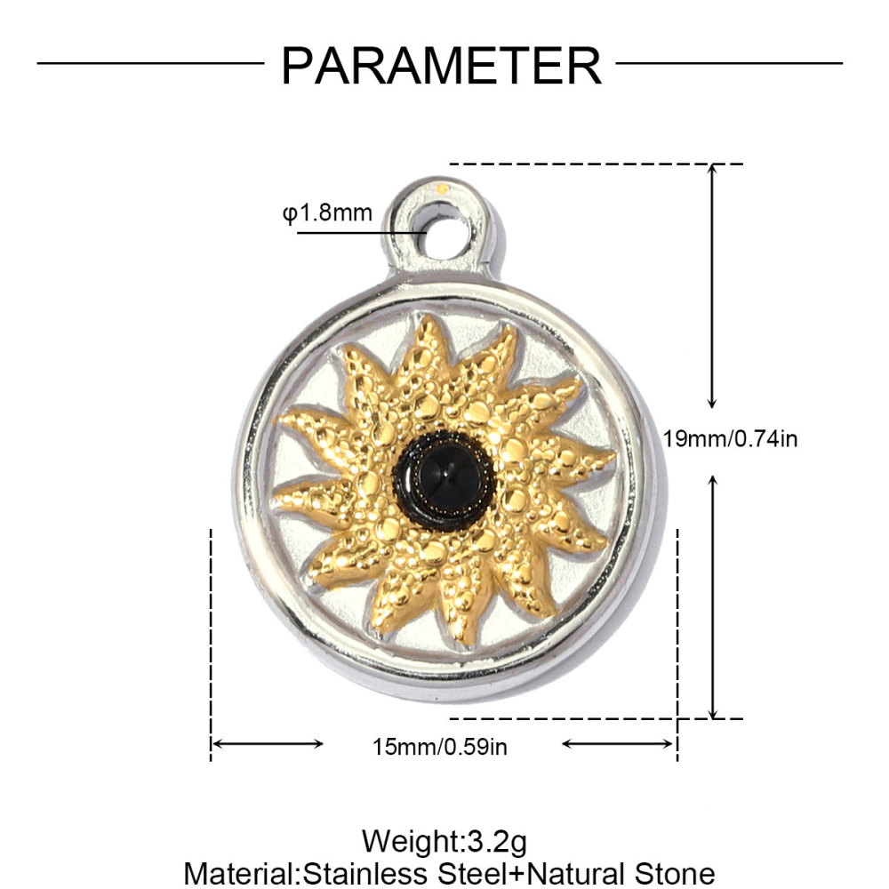 6pcs/pack Stainless Steel Two Tone Flower DIY Bracelet Charms Sun Love Heart Pendant Women Geometric Round Jewelry Wholesale