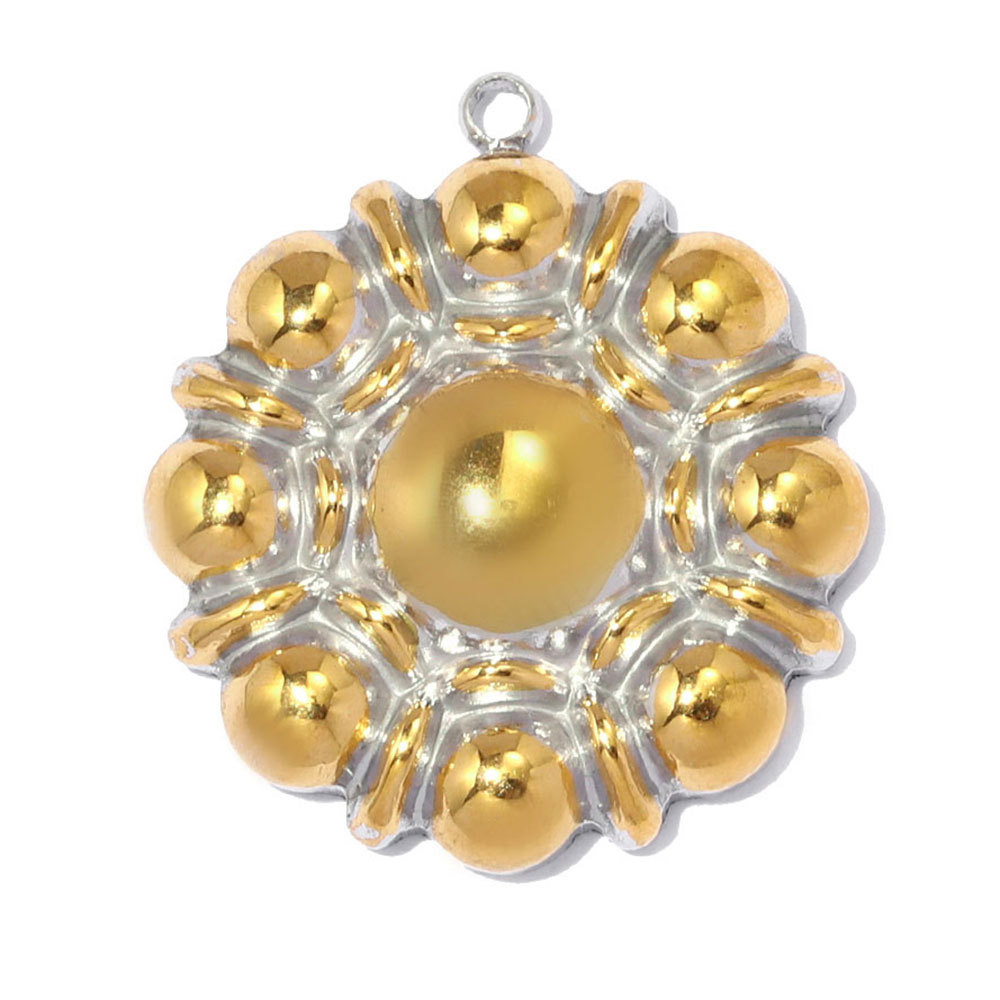 6pcs/pack Stainless Steel Two Tone Flower DIY Bracelet Charms Sun Love Heart Pendant Women Geometric Round Jewelry Wholesale