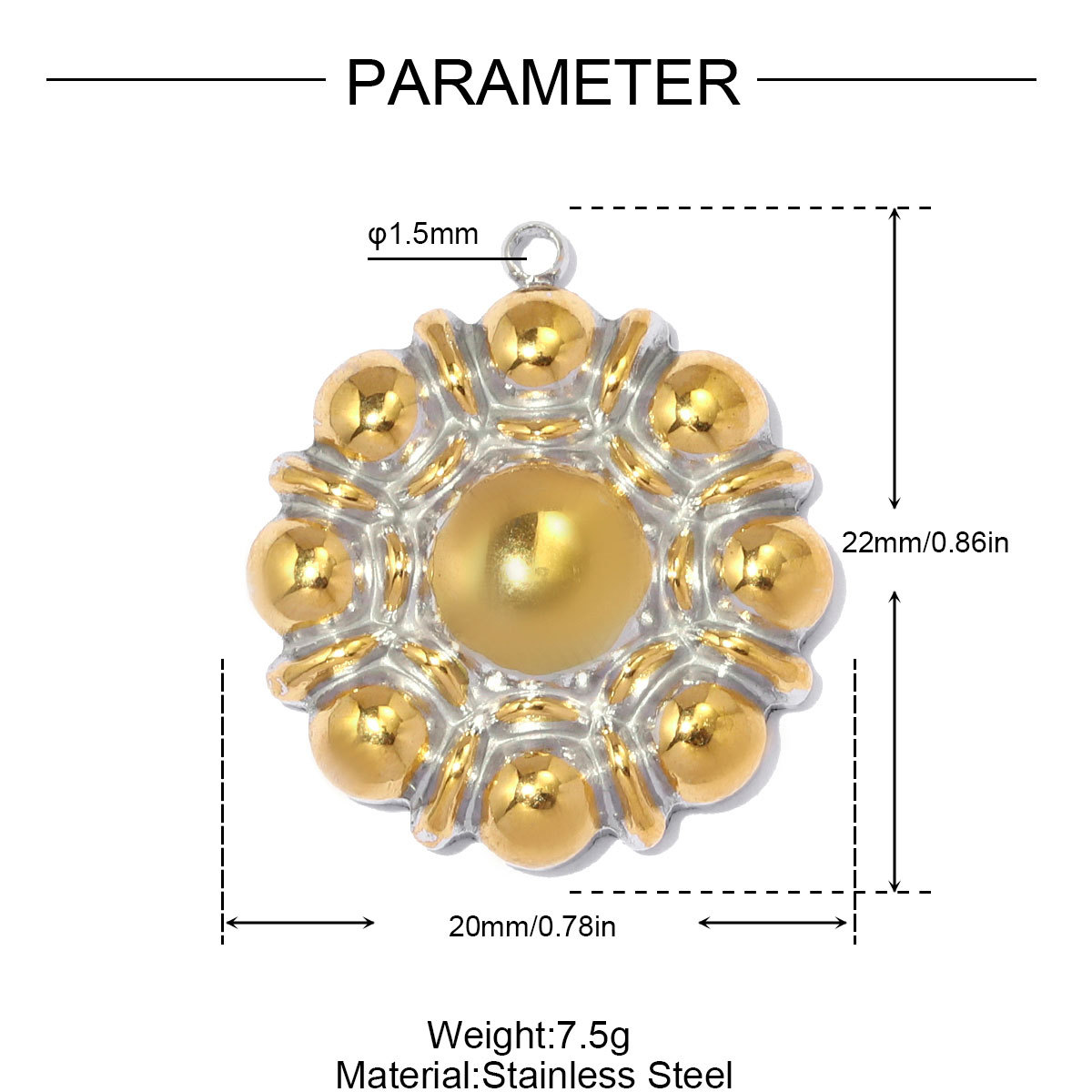6pcs/pack Stainless Steel Two Tone Flower DIY Bracelet Charms Sun Love Heart Pendant Women Geometric Round Jewelry Wholesale