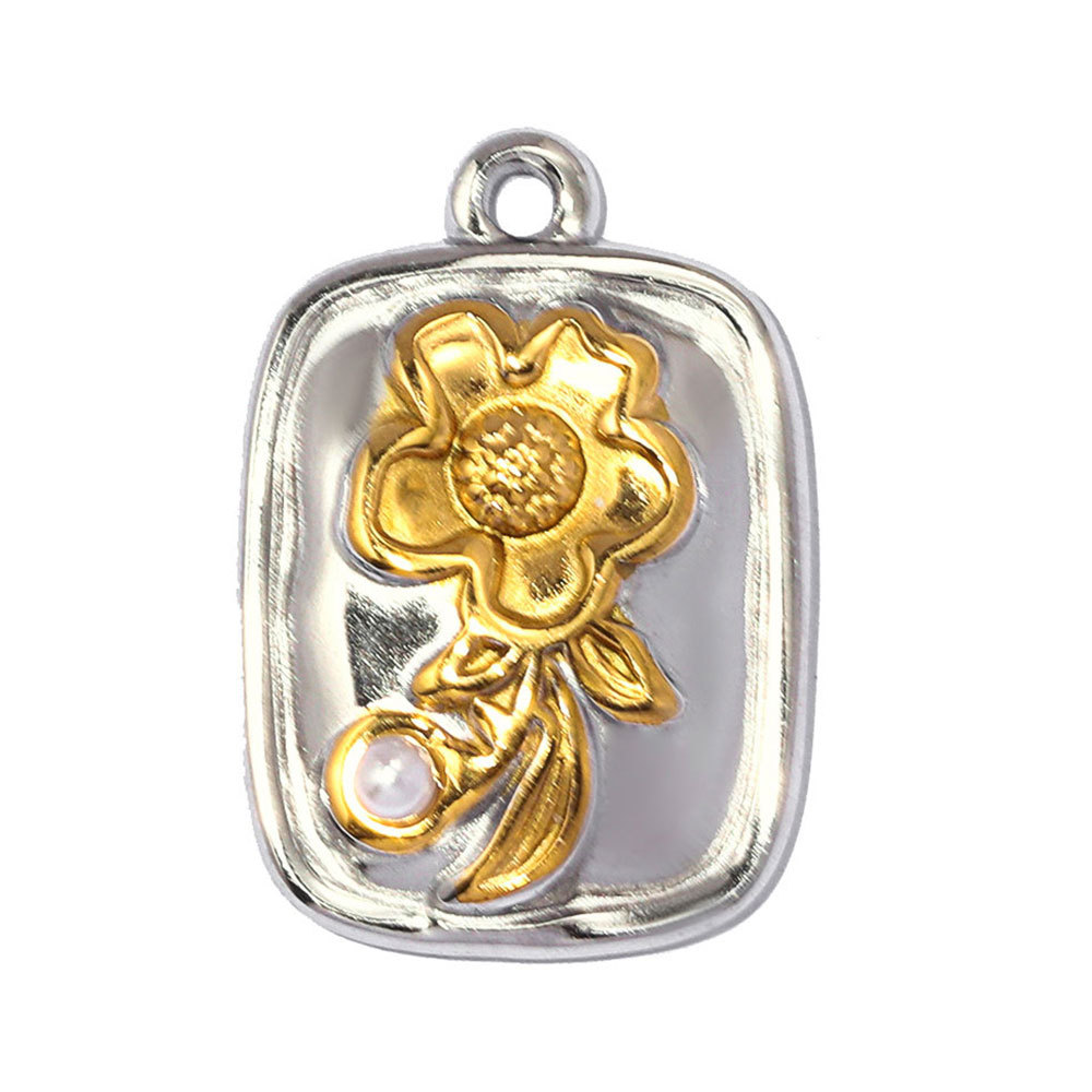 6pcs/pack Stainless Steel Two Tone Flower DIY Bracelet Charms Sun Love Heart Pendant Women Geometric Round Jewelry Wholesale