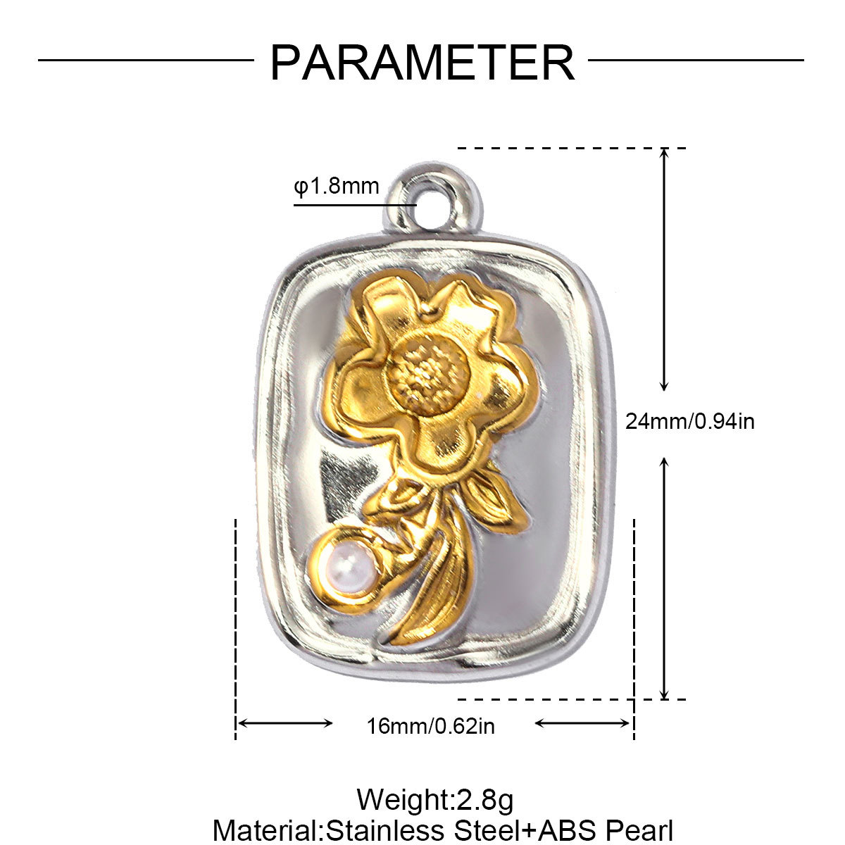 6pcs/pack Stainless Steel Two Tone Flower DIY Bracelet Charms Sun Love Heart Pendant Women Geometric Round Jewelry Wholesale