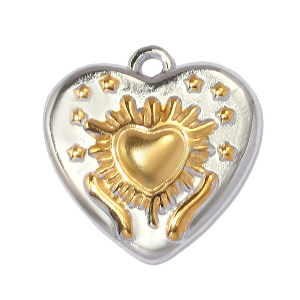 6pcs/pack Stainless Steel Two Tone Flower DIY Bracelet Charms Sun Love Heart Pendant Women Geometric Round Jewelry Wholesale