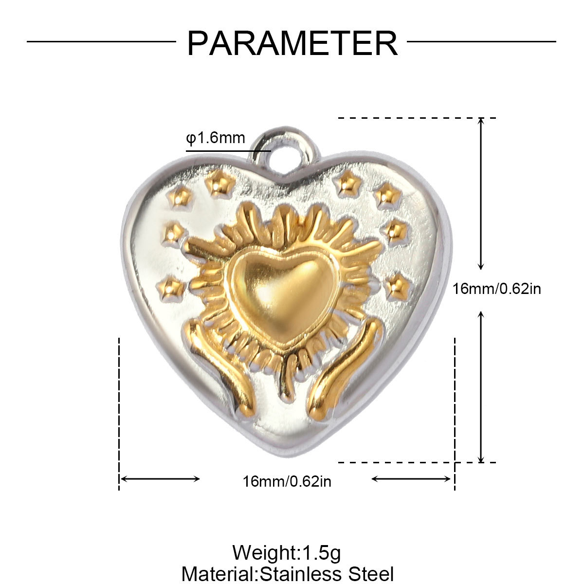 6pcs/pack Stainless Steel Two Tone Flower DIY Bracelet Charms Sun Love Heart Pendant Women Geometric Round Jewelry Wholesale