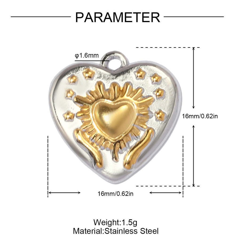 6pcs/pack Stainless Steel Two Tone Flower DIY Bracelet Charms Sun Love Heart Pendant Women Geometric Round Jewelry Wholesale