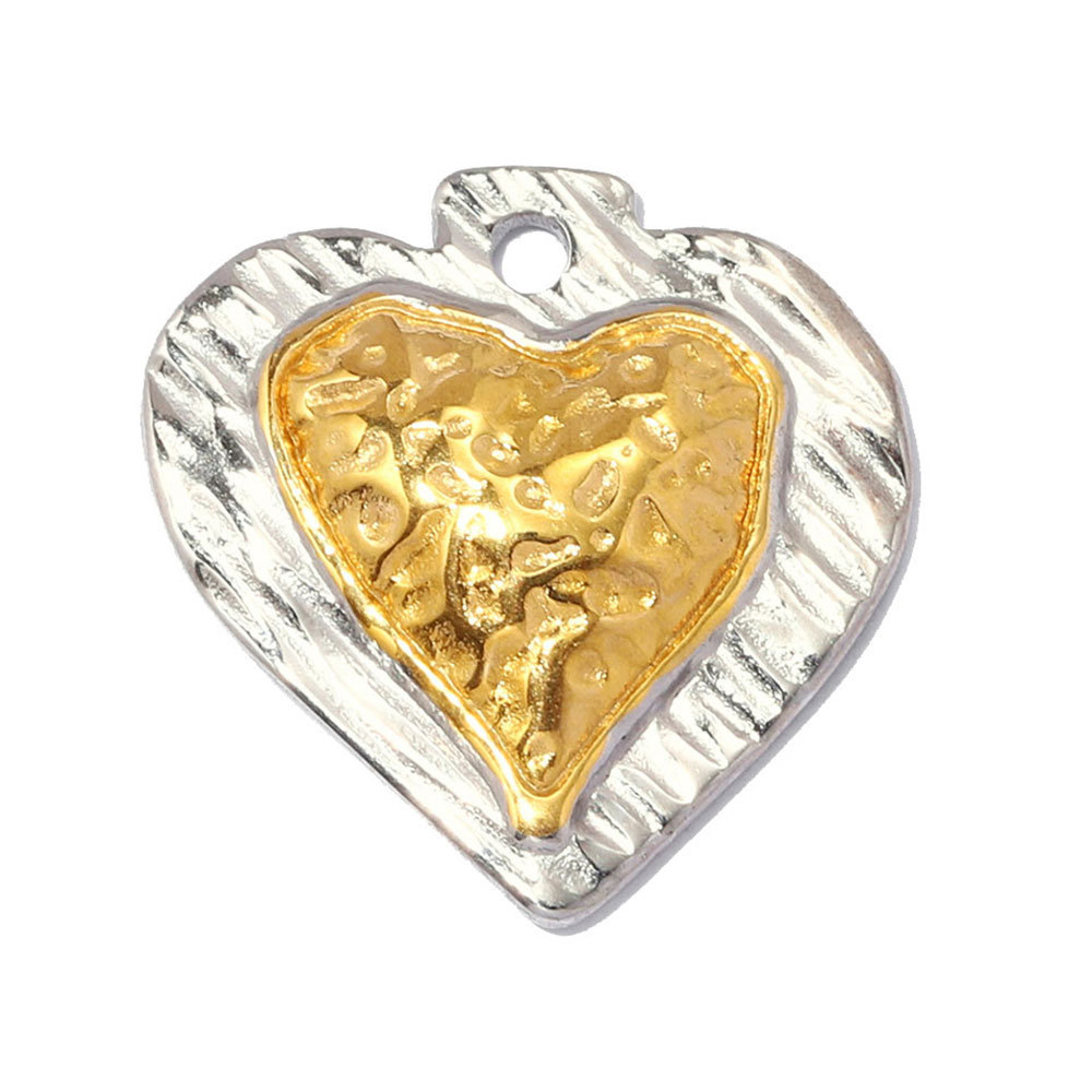 6pcs/pack Stainless Steel Two Tone Flower DIY Bracelet Charms Sun Love Heart Pendant Women Geometric Round Jewelry Wholesale