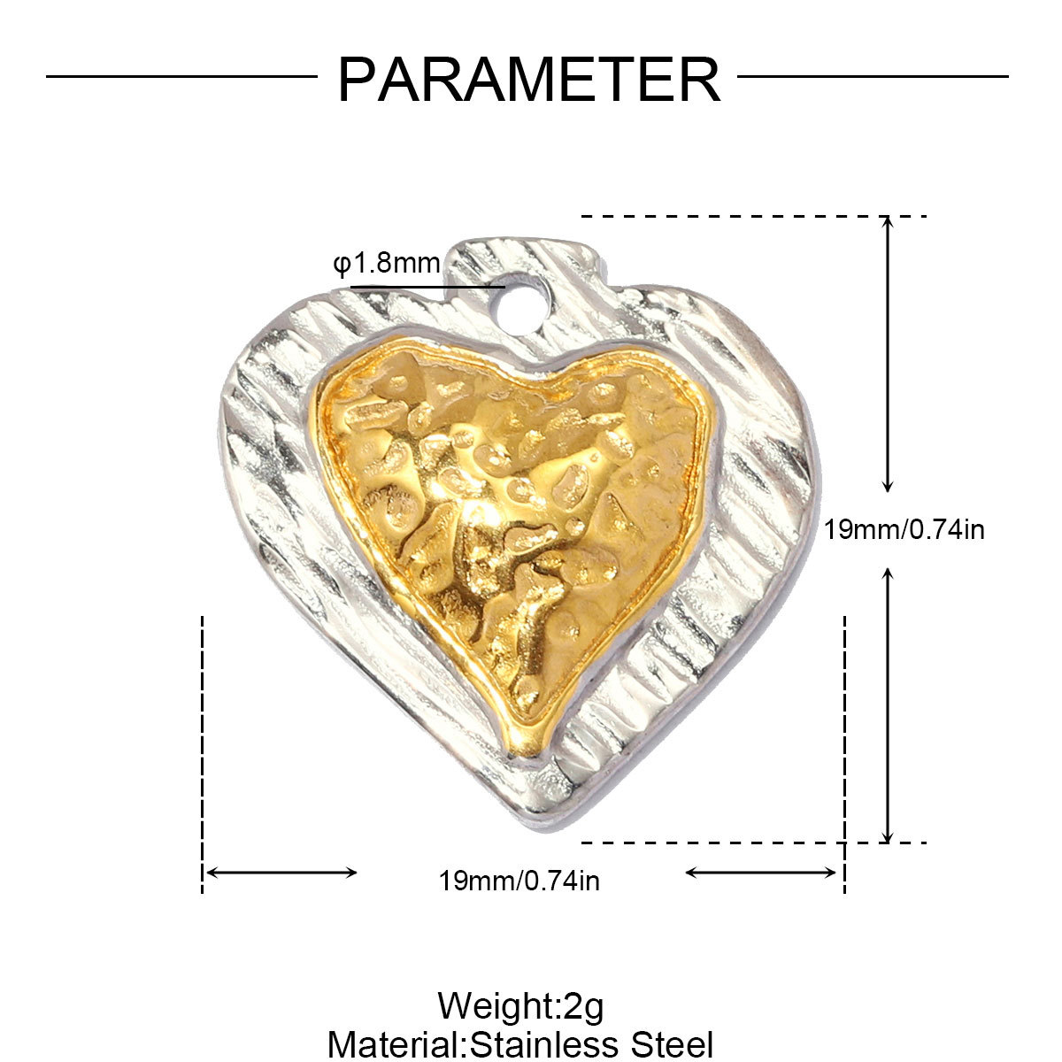6pcs/pack Stainless Steel Two Tone Flower DIY Bracelet Charms Sun Love Heart Pendant Women Geometric Round Jewelry Wholesale