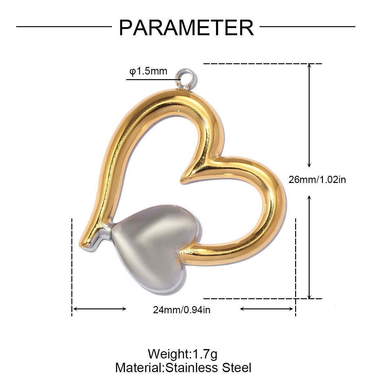 6pcs/pack Stainless Steel Two Tone Flower DIY Bracelet Charms Sun Love Heart Pendant Women Geometric Round Jewelry Wholesale