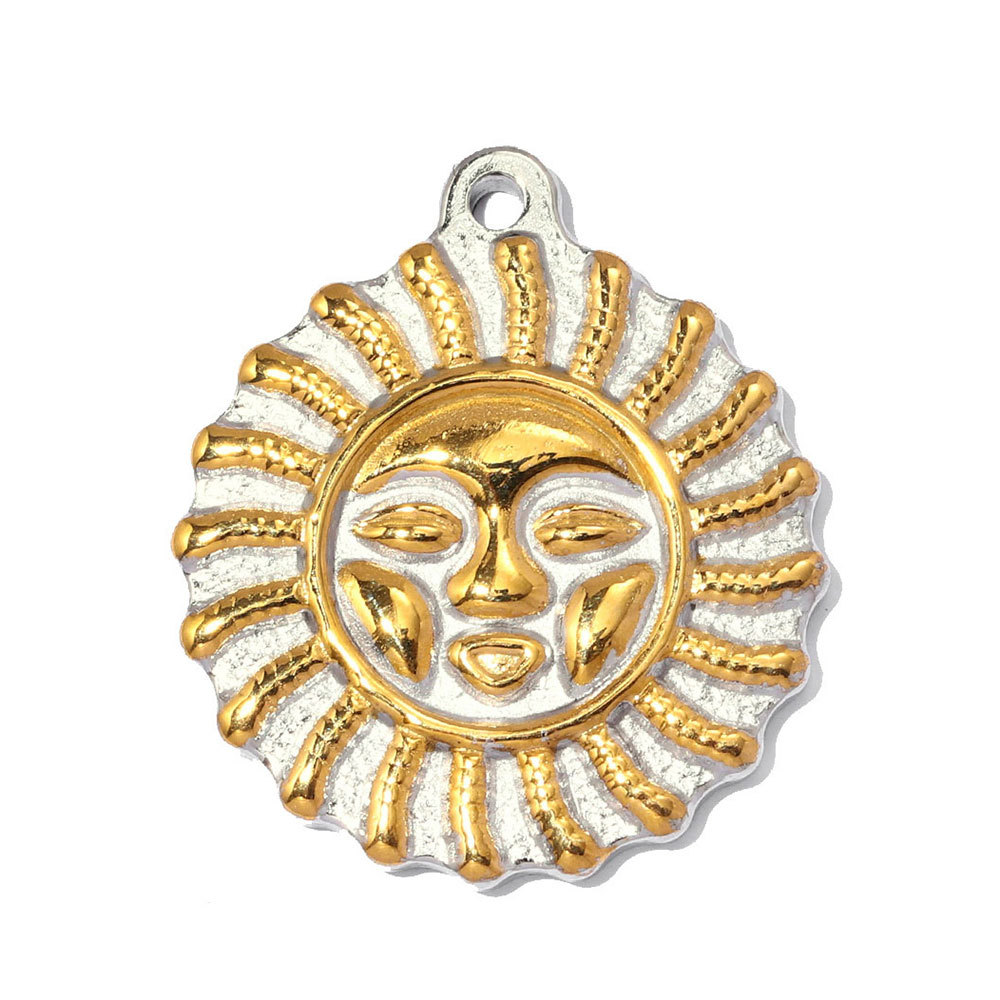 6pcs/pack Stainless Steel Two Tone Sun Leaf DIY Charms Cross Eye Rudder Necklace Pendant Women Rose Flower Jewelry Wholesale