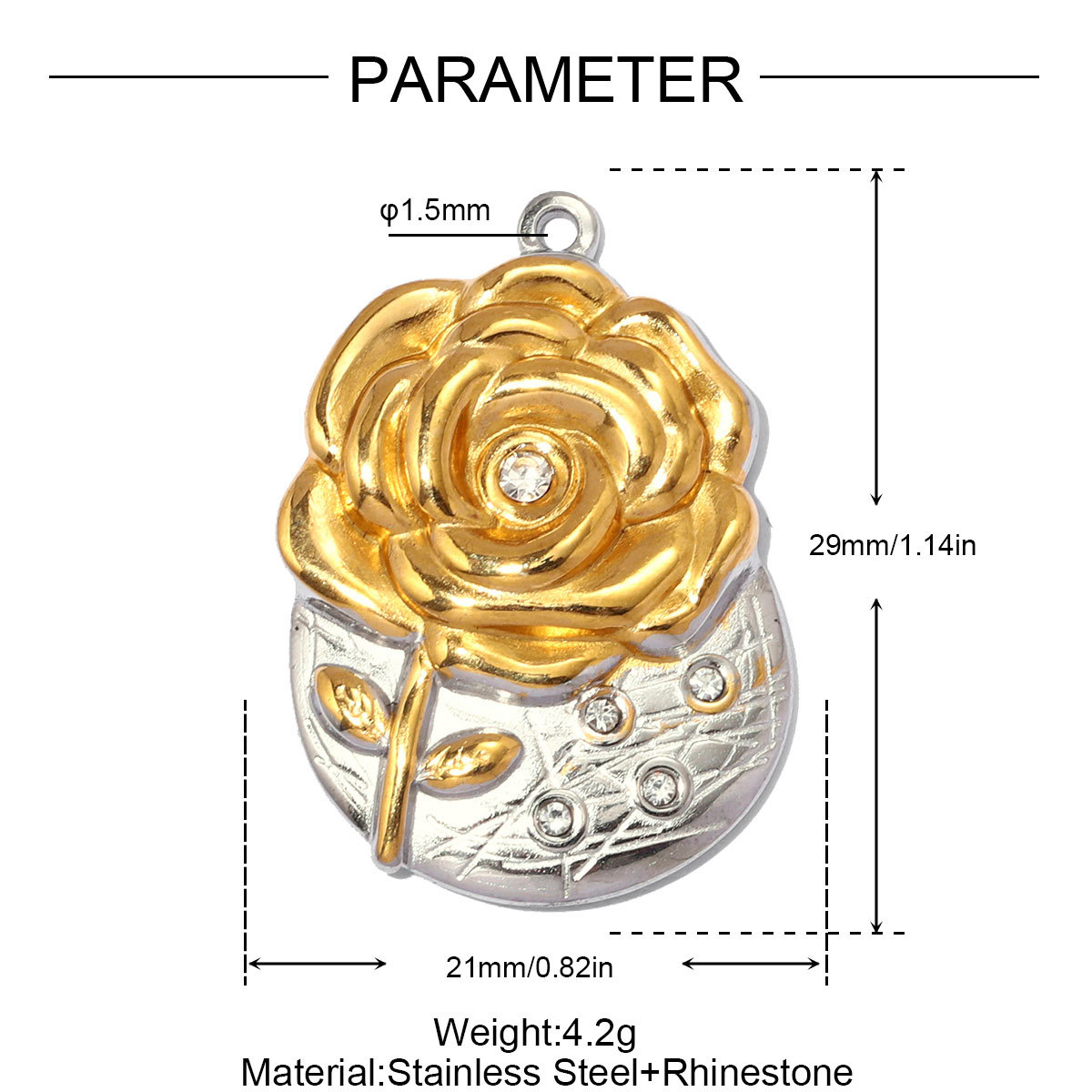 6pcs/pack Stainless Steel Two Tone Sun Leaf DIY Charms Cross Eye Rudder Necklace Pendant Women Rose Flower Jewelry Wholesale