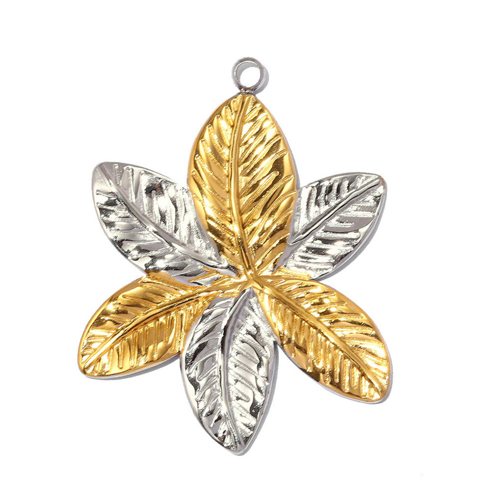 6pcs/pack Stainless Steel Two Tone Sun Leaf DIY Charms Cross Eye Rudder Necklace Pendant Women Rose Flower Jewelry Wholesale