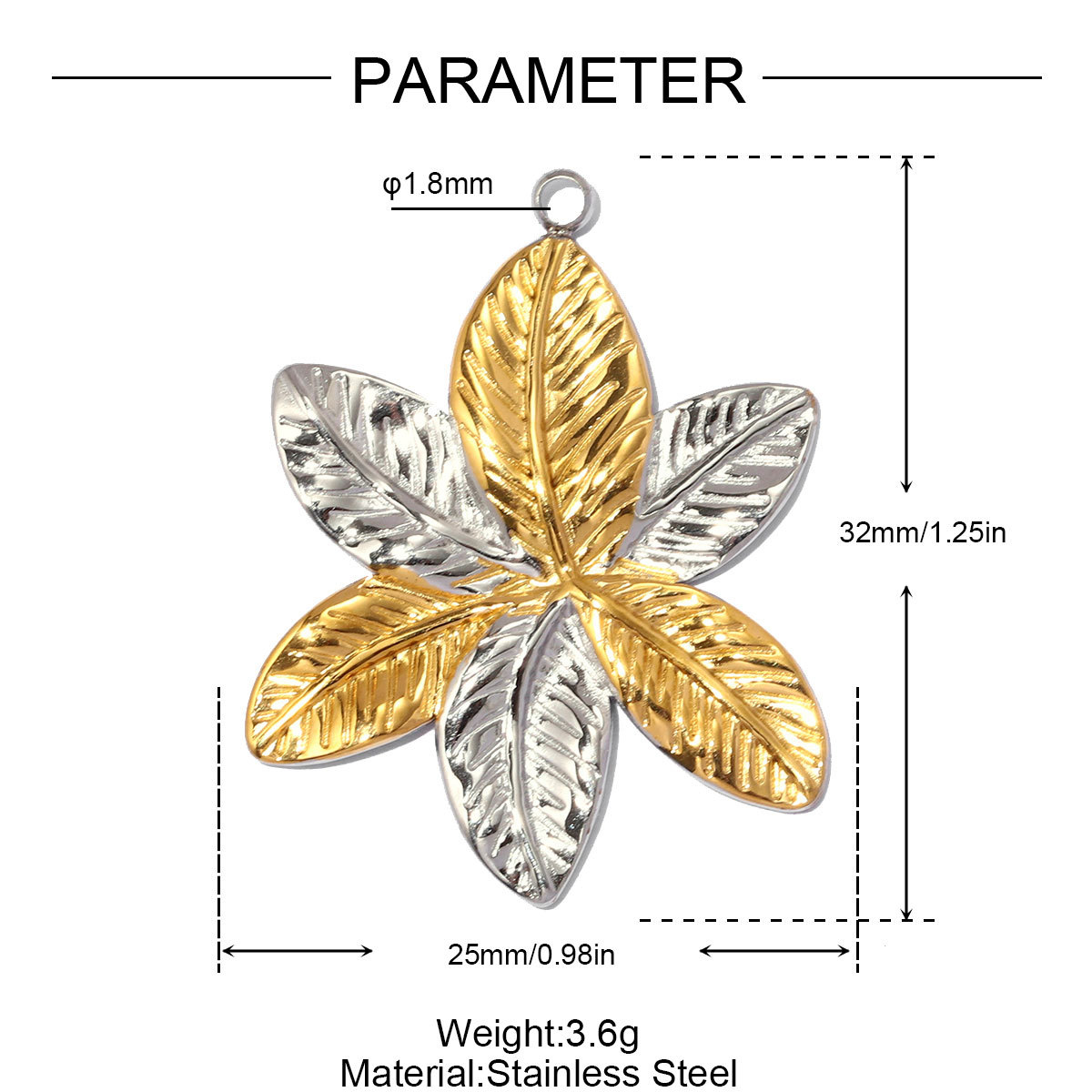 6pcs/pack Stainless Steel Two Tone Sun Leaf DIY Charms Cross Eye Rudder Necklace Pendant Women Rose Flower Jewelry Wholesale
