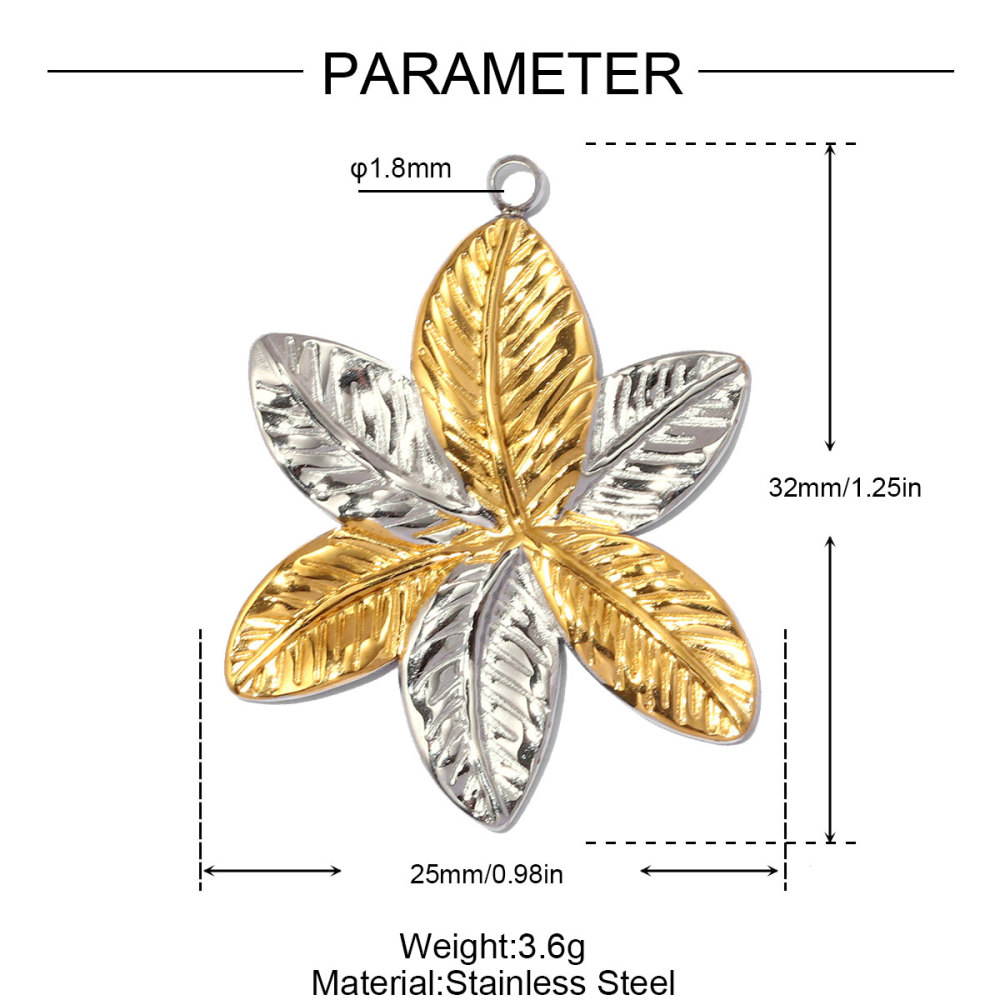 6pcs/pack Stainless Steel Two Tone Sun Leaf DIY Charms Cross Eye Rudder Necklace Pendant Women Rose Flower Jewelry Wholesale