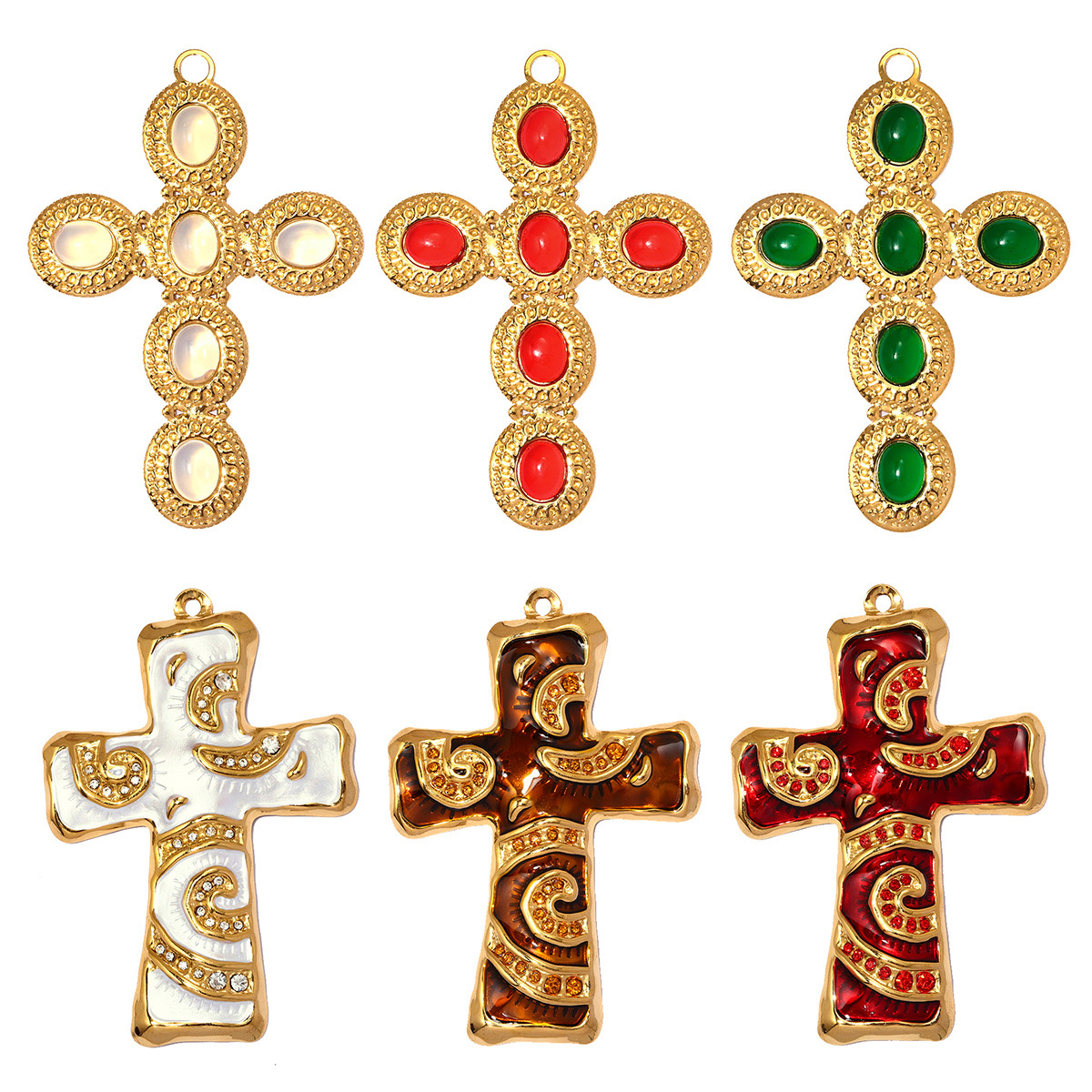 6pcs/pack Big Size Stainless Steel Natural Stone Cross DIY Earring Charms Enamel Conch Necklace Pendant Women Jewelry Wholesale