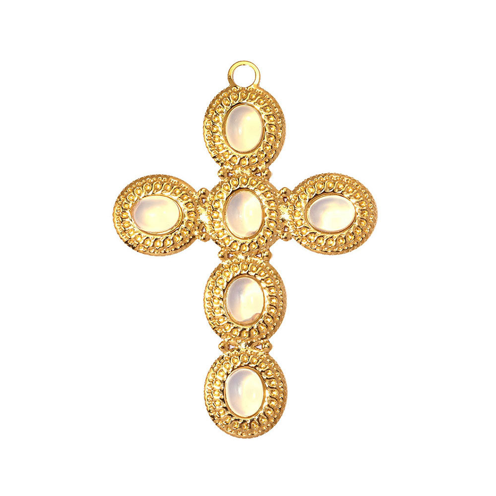 6pcs/pack Big Size Stainless Steel Natural Stone Cross DIY Earring Charms Enamel Conch Necklace Pendant Women Jewelry Wholesale