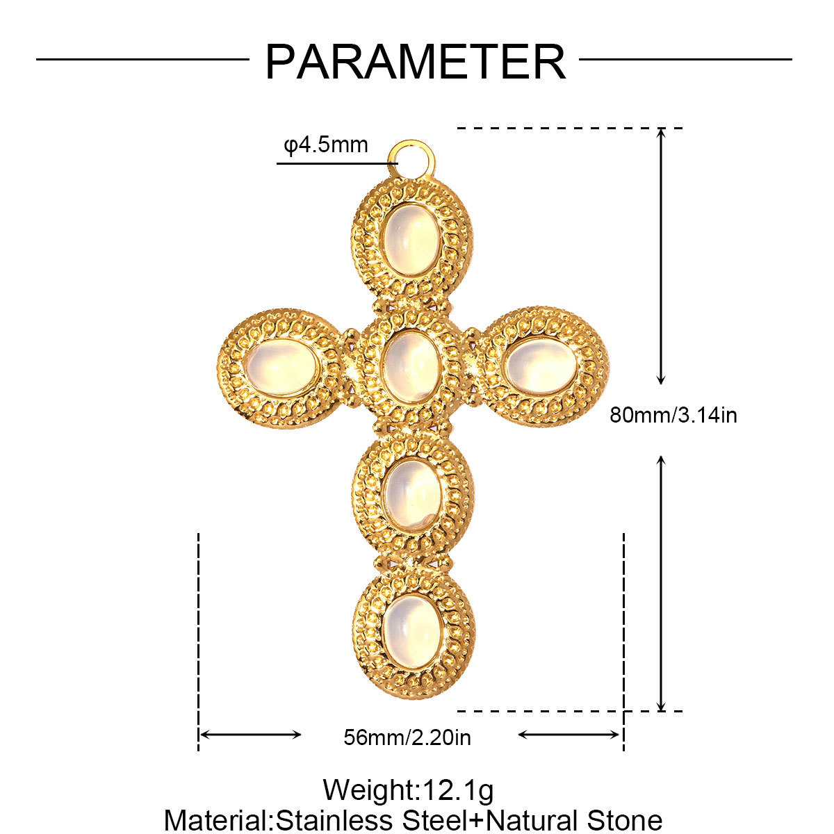 6pcs/pack Big Size Stainless Steel Natural Stone Cross DIY Earring Charms Enamel Conch Necklace Pendant Women Jewelry Wholesale