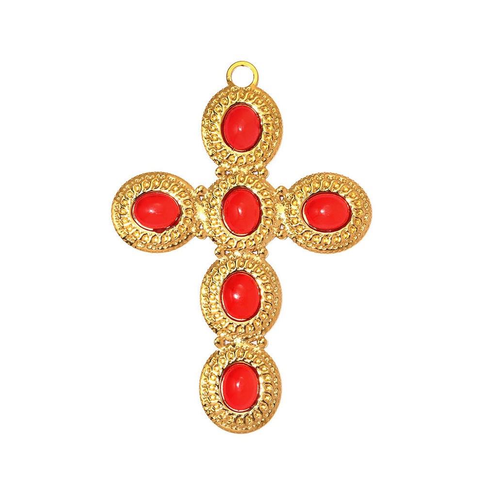 6pcs/pack Big Size Stainless Steel Natural Stone Cross DIY Earring Charms Enamel Conch Necklace Pendant Women Jewelry Wholesale