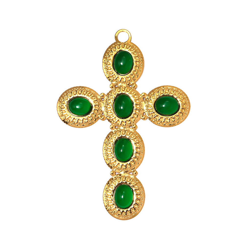 6pcs/pack Big Size Stainless Steel Natural Stone Cross DIY Earring Charms Enamel Conch Necklace Pendant Women Jewelry Wholesale