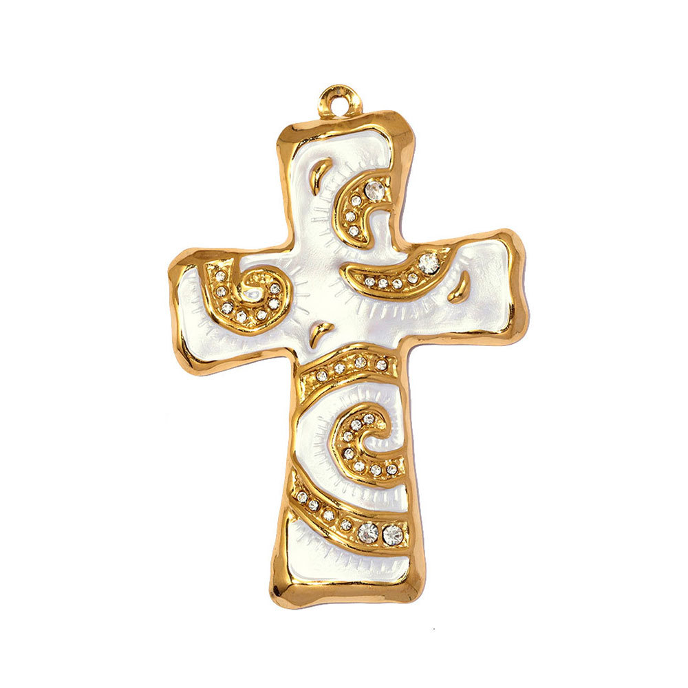 6pcs/pack Big Size Stainless Steel Natural Stone Cross DIY Earring Charms Enamel Conch Necklace Pendant Women Jewelry Wholesale