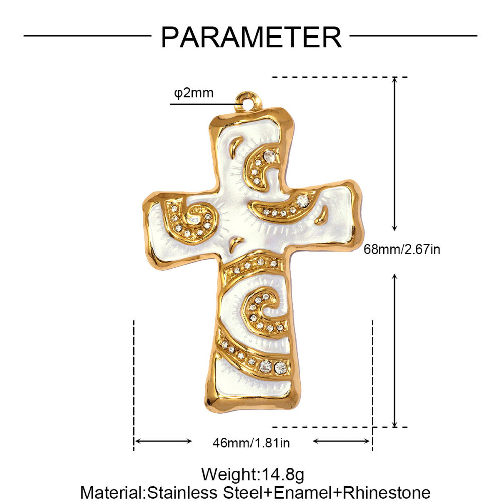 6pcs/pack Big Size Stainless Steel Natural Stone Cross DIY Earring Charms Enamel Conch Necklace Pendant Women Jewelry Wholesale