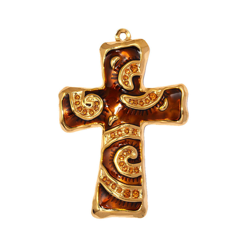 6pcs/pack Big Size Stainless Steel Natural Stone Cross DIY Earring Charms Enamel Conch Necklace Pendant Women Jewelry Wholesale