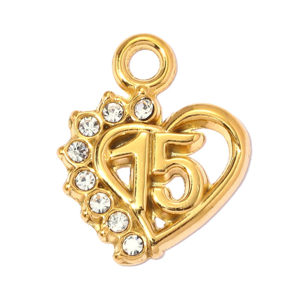 6pcs/pack Stainless Steel Rhinestone Heart Mom DIY Charms Number 15 Star Necklace Pendant Women Oval Jewelry Wholesale