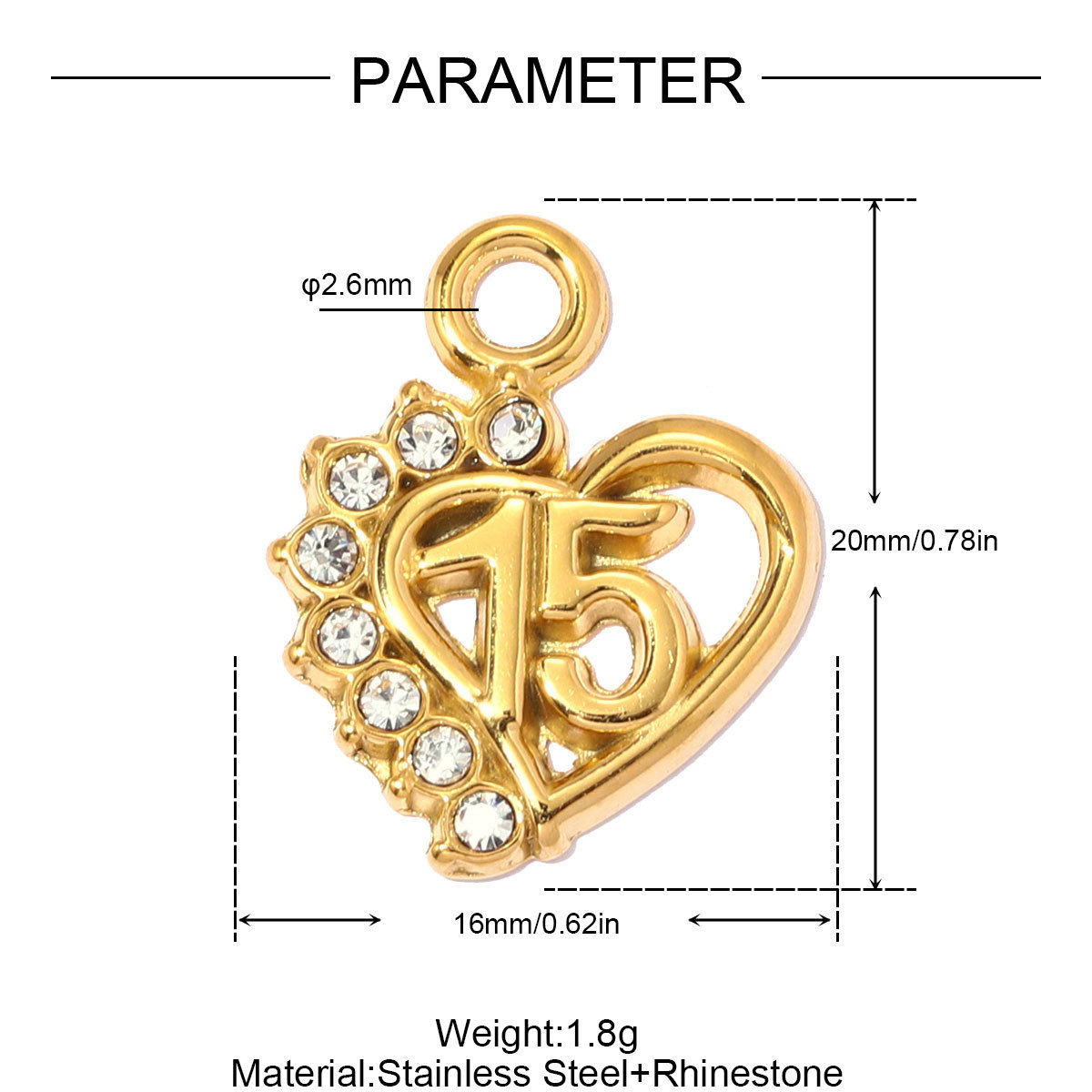 6pcs/pack Stainless Steel Rhinestone Heart Mom DIY Charms Number 15 Star Necklace Pendant Women Oval Jewelry Wholesale