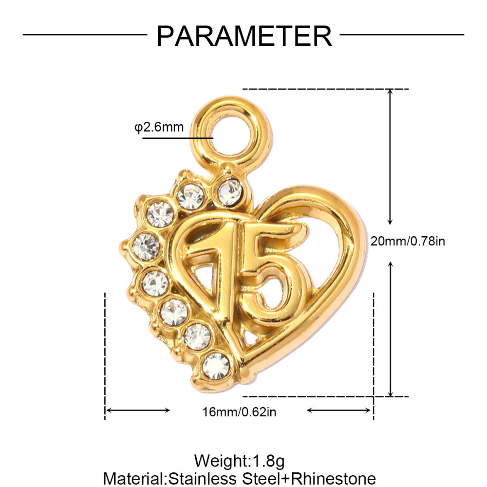 6pcs/pack Stainless Steel Rhinestone Heart Mom DIY Charms Number 15 Star Necklace Pendant Women Oval Jewelry Wholesale