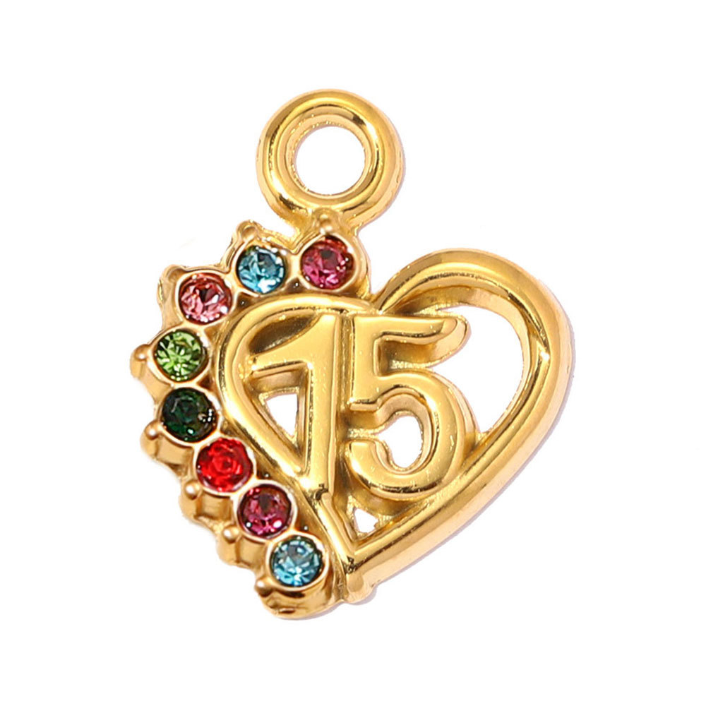 6pcs/pack Stainless Steel Rhinestone Heart Mom DIY Charms Number 15 Star Necklace Pendant Women Oval Jewelry Wholesale