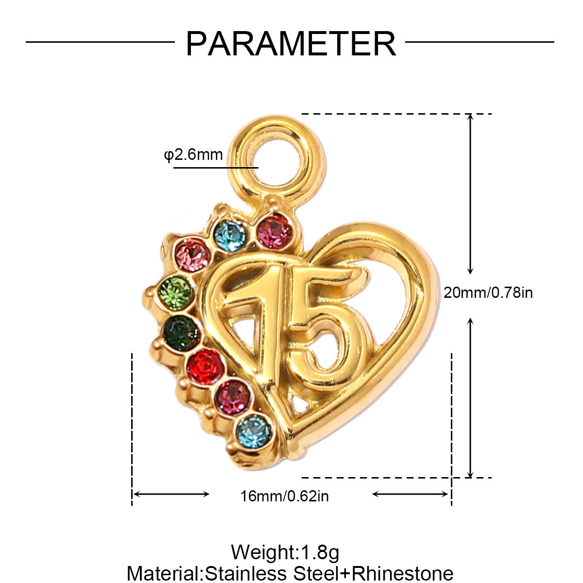 6pcs/pack Stainless Steel Rhinestone Heart Mom DIY Charms Number 15 Star Necklace Pendant Women Oval Jewelry Wholesale
