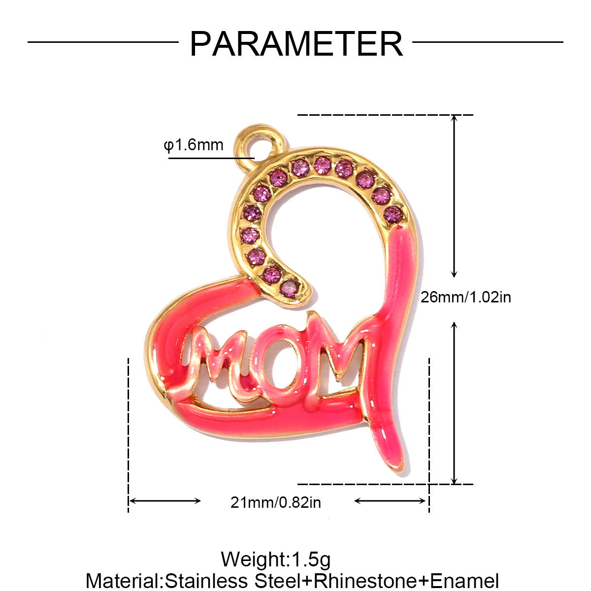 6pcs/pack Stainless Steel Rhinestone Heart Mom DIY Charms Number 15 Star Necklace Pendant Women Oval Jewelry Wholesale