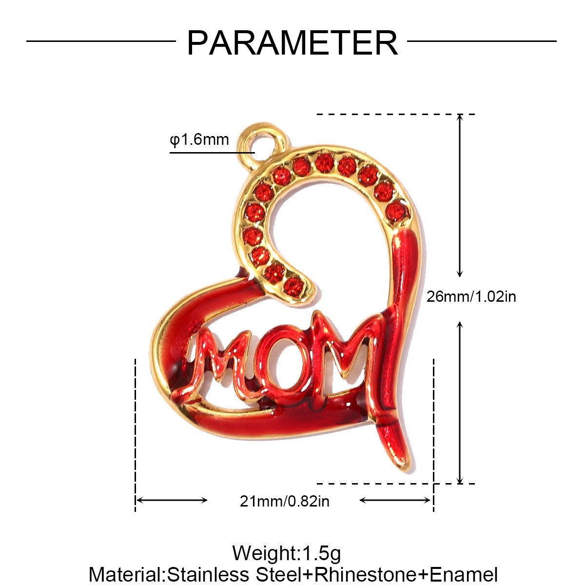 6pcs/pack Stainless Steel Rhinestone Heart Mom DIY Charms Number 15 Star Necklace Pendant Women Oval Jewelry Wholesale