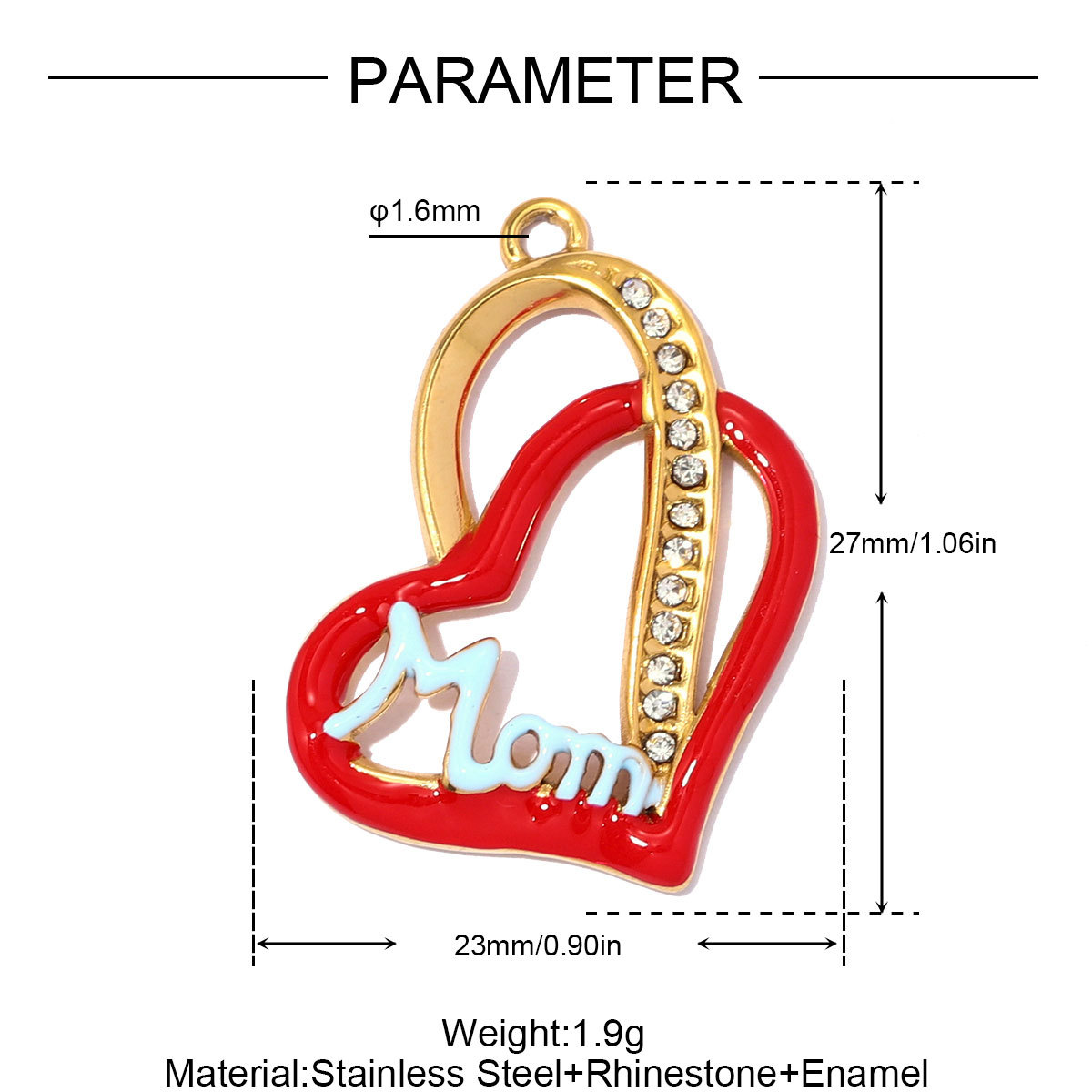 6pcs/pack Stainless Steel Rhinestone Heart Mom DIY Charms Number 15 Star Necklace Pendant Women Oval Jewelry Wholesale