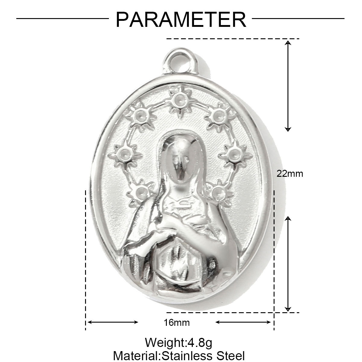 6pcs/pack Mirror Polish Cross Holy Mother Necklace Pendant Stainless Steel Peanut Cron DIY Earring Charm Women Angel Jewelry