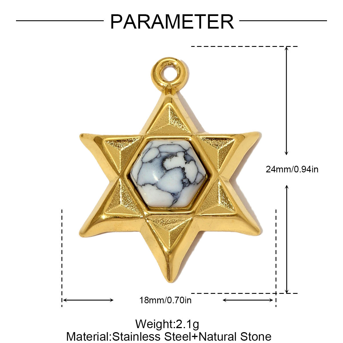 6pcs/pack French Retro Stainless Steel The Star of David Heart Necklace Pendant Natural Stone DIY Charms Women Bird Eye Jewelry