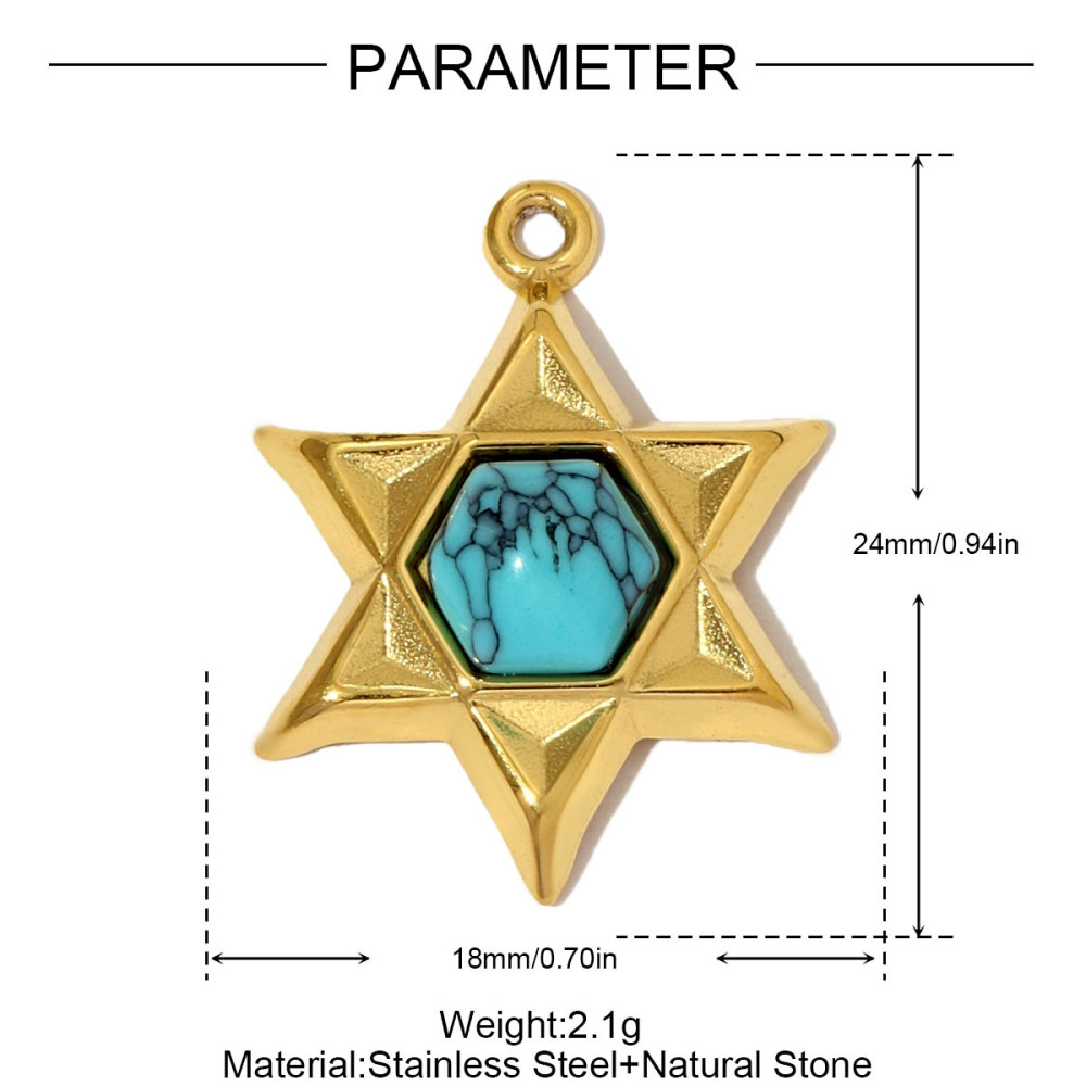 6pcs/pack French Retro Stainless Steel The Star of David Heart Necklace Pendant Natural Stone DIY Charms Women Bird Eye Jewelry