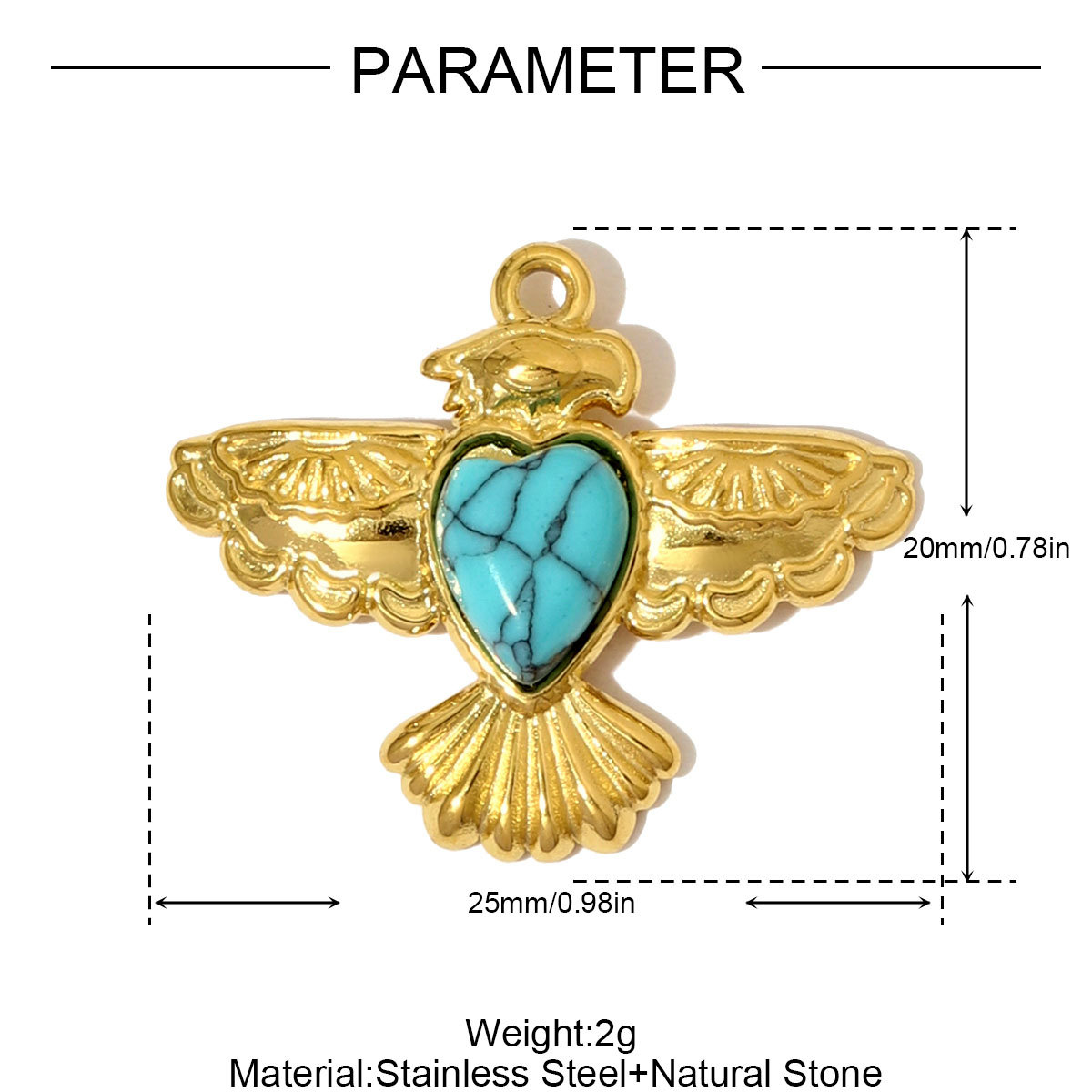 6pcs/pack French Retro Stainless Steel The Star of David Heart Necklace Pendant Natural Stone DIY Charms Women Bird Eye Jewelry