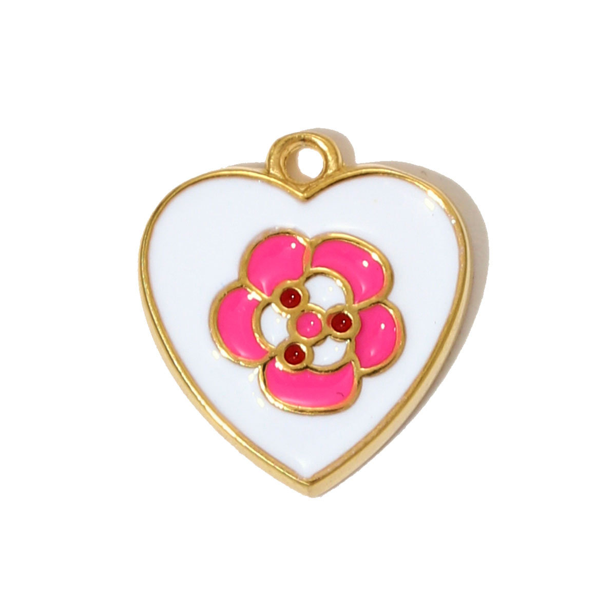 6pcs/pack Fashion Stainless Steel Rhinestone Heart Necklace Pendants Enamel Flower DIY Earring Charms Women Bird Eye Jewelry