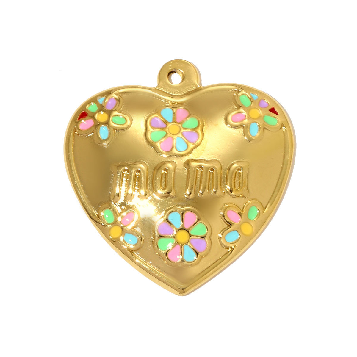 6pcs/pack Big Size Stainless Steel Enamel Rainbow Heart Necklace Pendants Love Mama DIY Earring Charms Women Flowers Jewelry