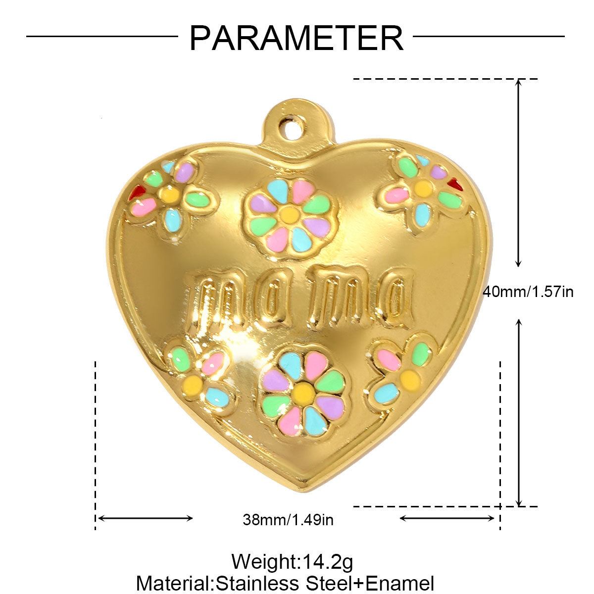 6pcs/pack Big Size Stainless Steel Enamel Rainbow Heart Necklace Pendants Love Mama DIY Earring Charms Women Flowers Jewelry