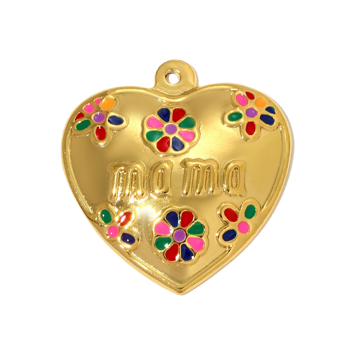 6pcs/pack Big Size Stainless Steel Enamel Rainbow Heart Necklace Pendants Love Mama DIY Earring Charms Women Flowers Jewelry