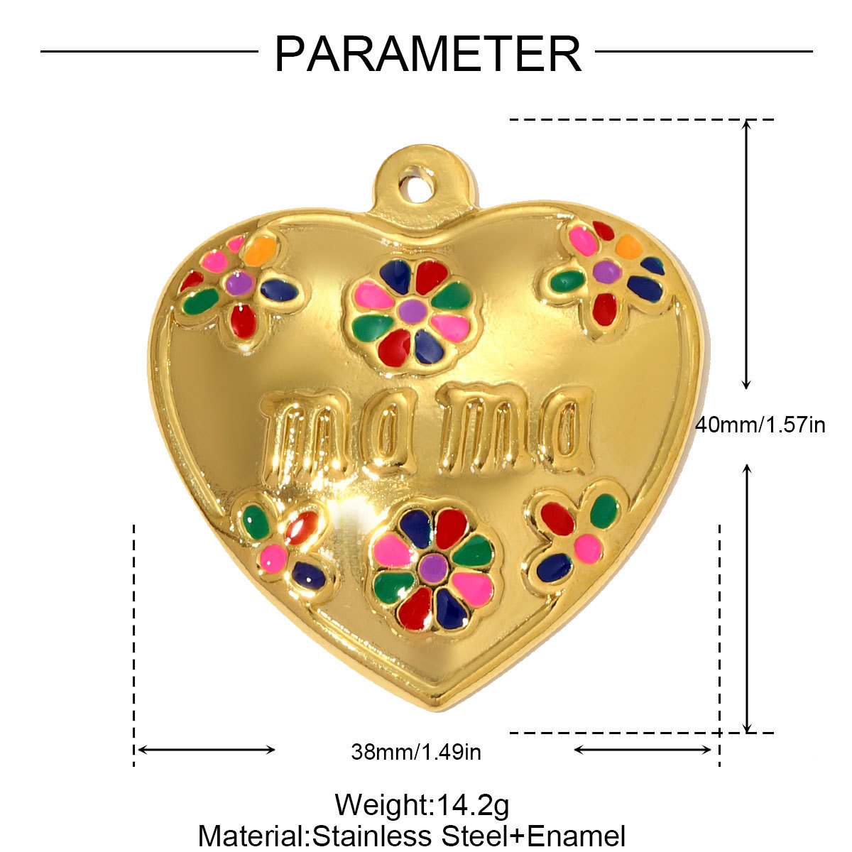 6pcs/pack Big Size Stainless Steel Enamel Rainbow Heart Necklace Pendants Love Mama DIY Earring Charms Women Flowers Jewelry