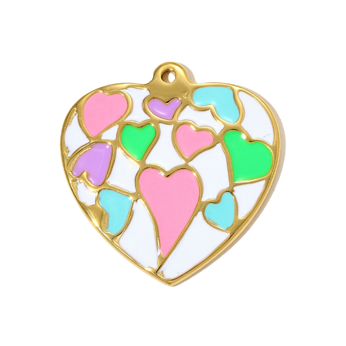 6pcs/pack Big Size Stainless Steel Enamel Rainbow Heart Necklace Pendants Love Mama DIY Earring Charms Women Flowers Jewelry