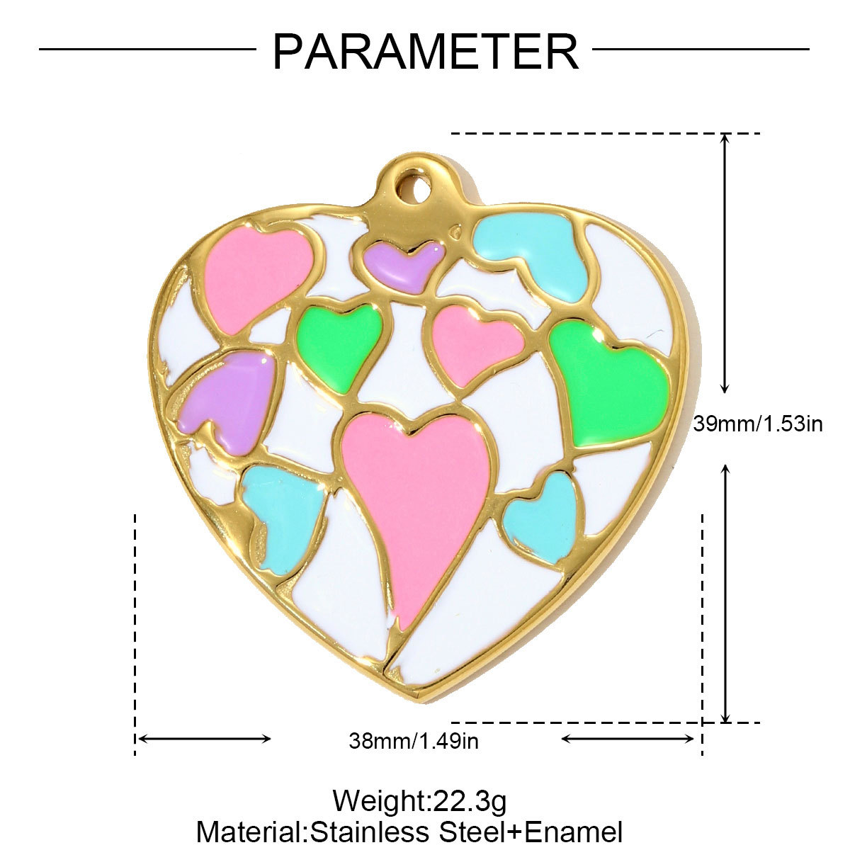 6pcs/pack Big Size Stainless Steel Enamel Rainbow Heart Necklace Pendants Love Mama DIY Earring Charms Women Flowers Jewelry